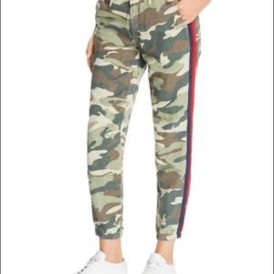 MOTHER camo pants with red + navy side stripes size 27